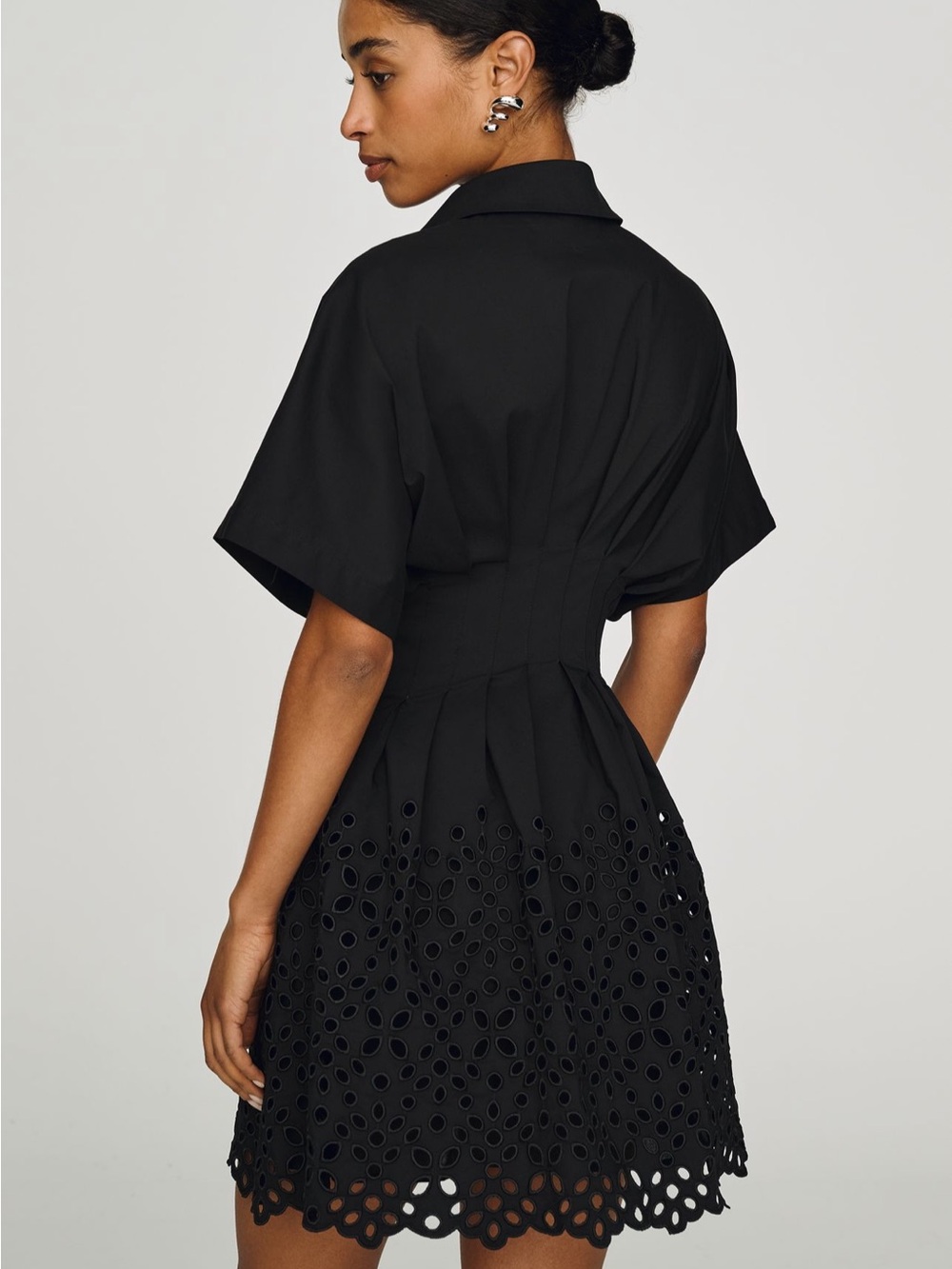 Anthropologie Black Eyelet-Trim Fit-and-Flare Shirt Dress - Picture 2 of 4